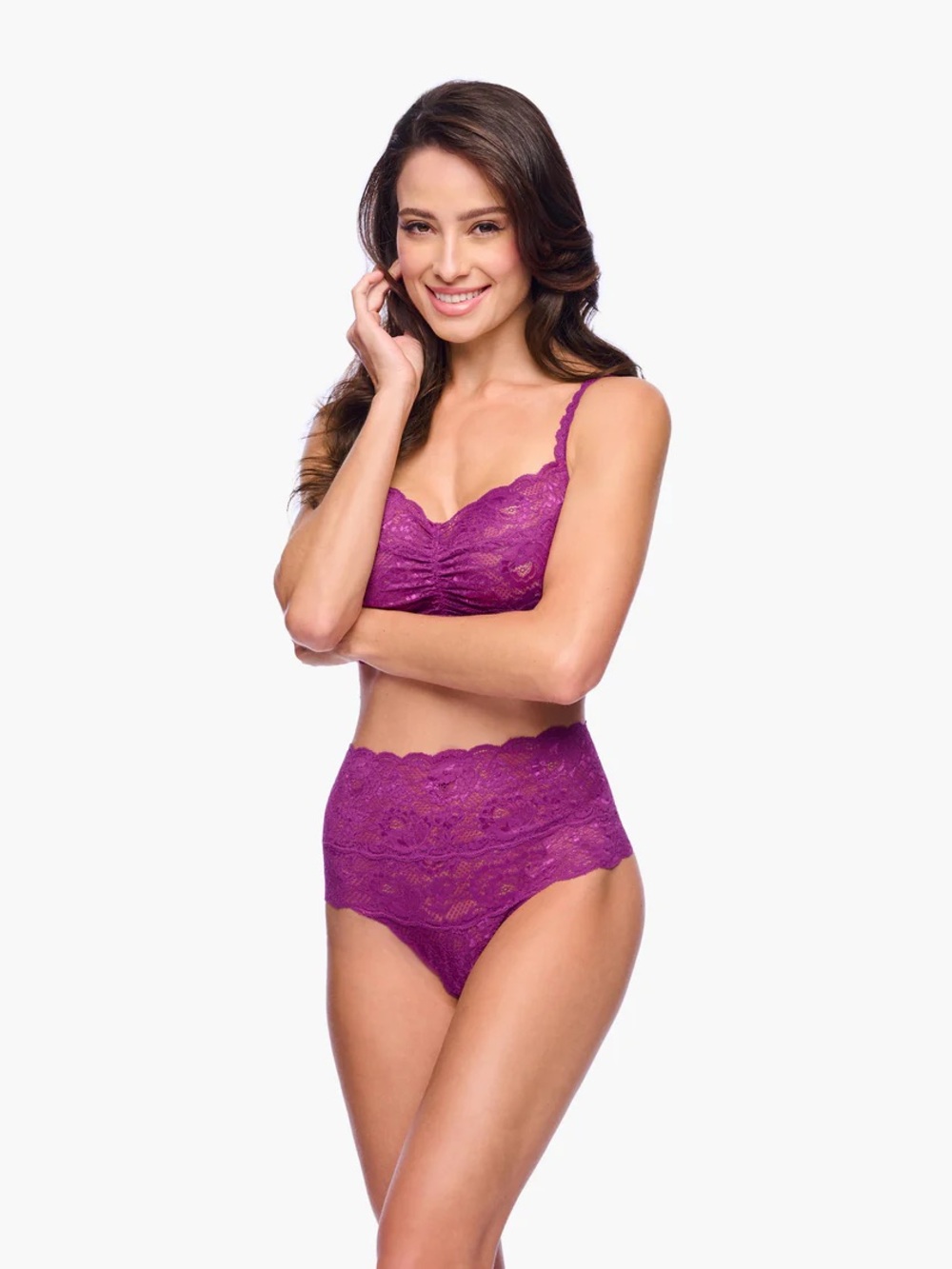 Cosabella Never Say Never High Waist Lace High-Waist Thong Swiss Beet - Picture 2 of 4